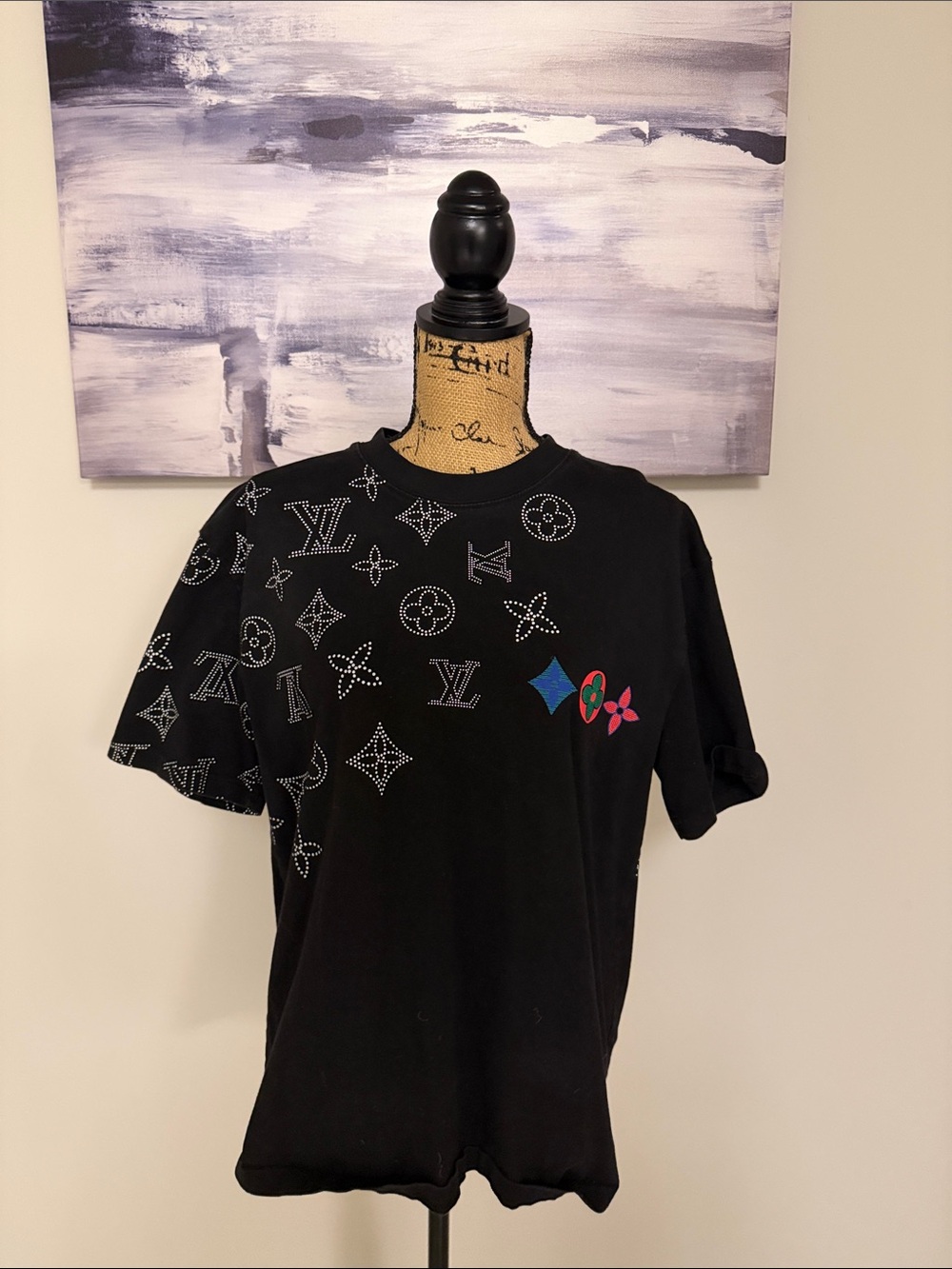 Louis Vuitton Black Short Sleeve Logo Motif T-Shirt with Multicolor Accents